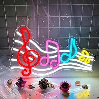 Music Notes Neon Sign, Colorful Musical Treble Clef LED Light Up Sign, USB Powered Dimmable Neon Light, Music Studio Classroom Bar Party Bedroom Home Wall Art Decor, Gift for Musicians, 16.3 x 9.8 In