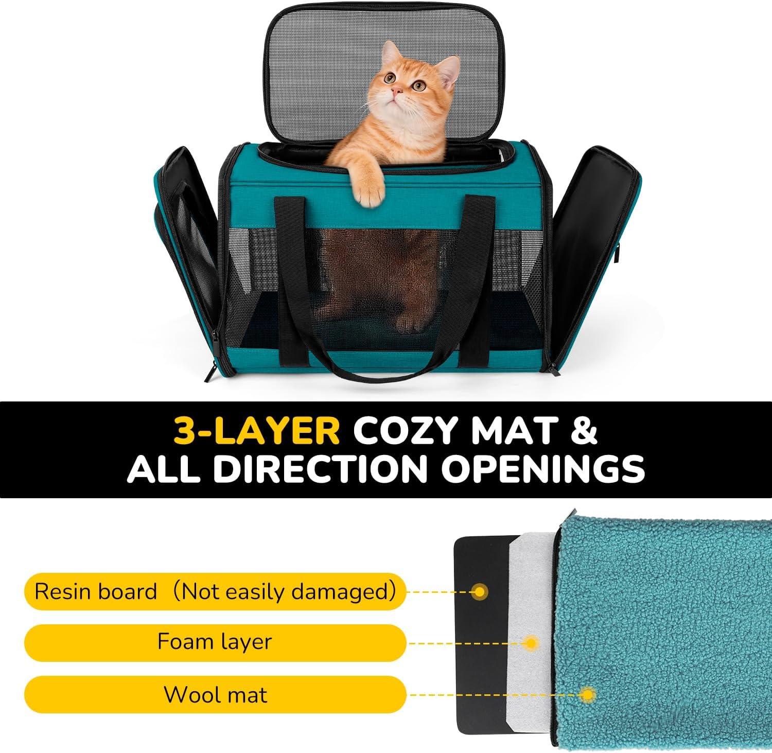 Hipubby Cat Carrier Dog Carrier for Pets Up to 16 Lbs, Soft-Sided Pet Travel Carrier for Cats and Small Dogs, Airline Approved Pet Carrying Case with Shoulder Strap & Removable Mat - Blue