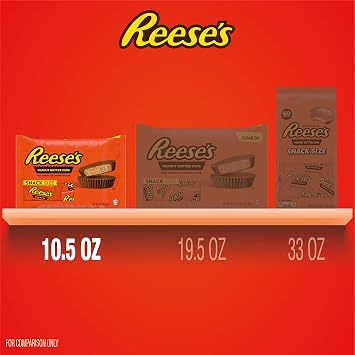 REESE'S Milk Chocolate Snack Size Peanut Butter Cups, Candy Bag, 10.5 oz