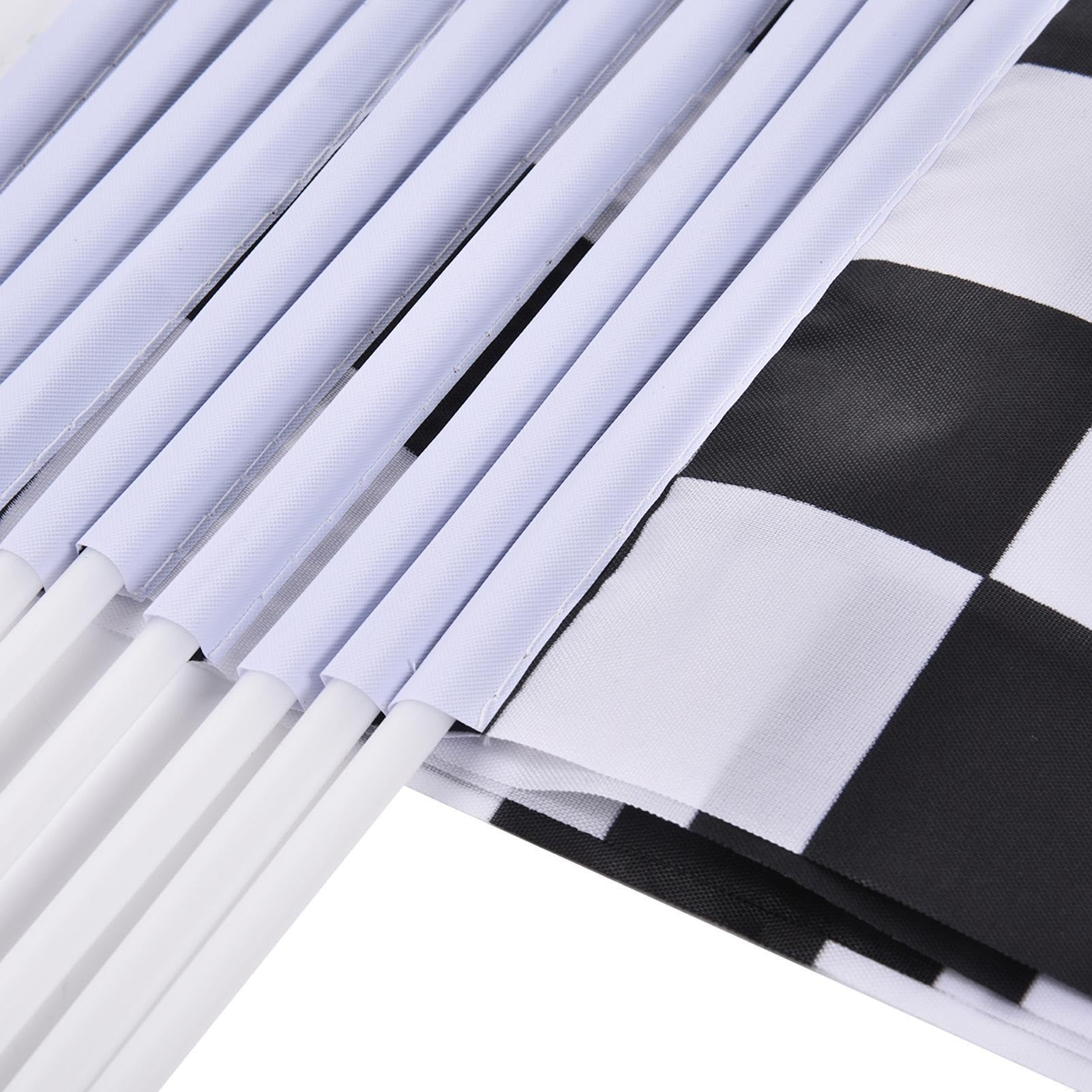 Bastone Con Bandiera Route 66 12x18 Pollici - Bianco Con Bandiere A Scacchi, 100% Poliestere