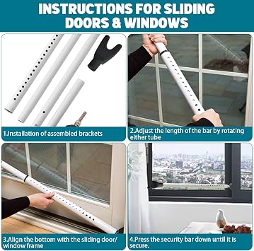 Door Security Bar, Heavy Duty Sliding Patio Door Security Bar, 19-55in Adjustable Door Jammer, Anti-Slip Security Door Stopper for Home, Apartment, Hotel & Travel