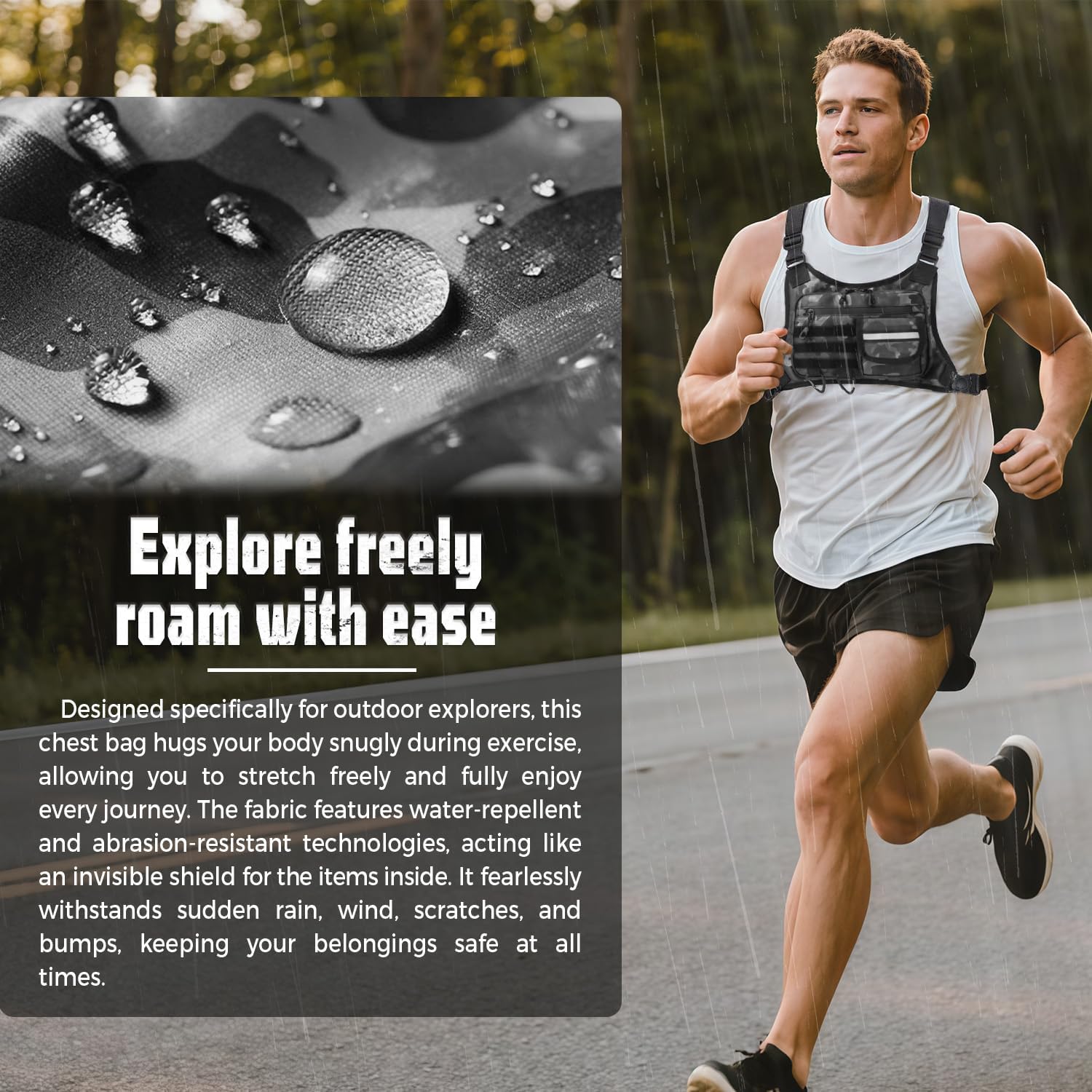 Muserise Outdoor Chest Bag For Men, EDC Chest Pack With Built-In Phone Holder, Lightweight Chest Rig Pouch