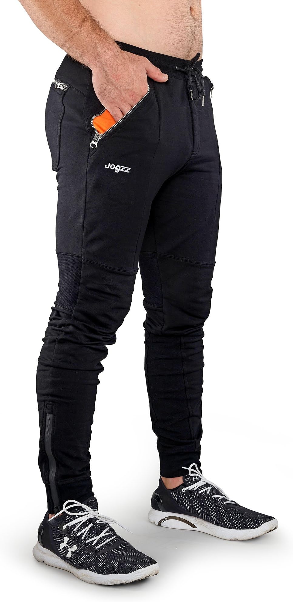 Jogzz Joggers- Slim Fit Mens Joggers With Zipper Fly, Front Pockets, and Back Pocket - Zippered Legs, Black, XL