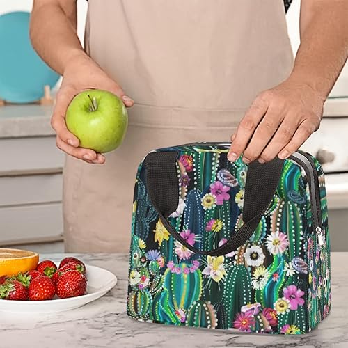 Miniatura 7 de Bolsas de almuerzo reutilizables con diseño de cactus para mujer, colorida lonchera aislada, bolsa de almuerzo para mujeres, a prueba de fugas,