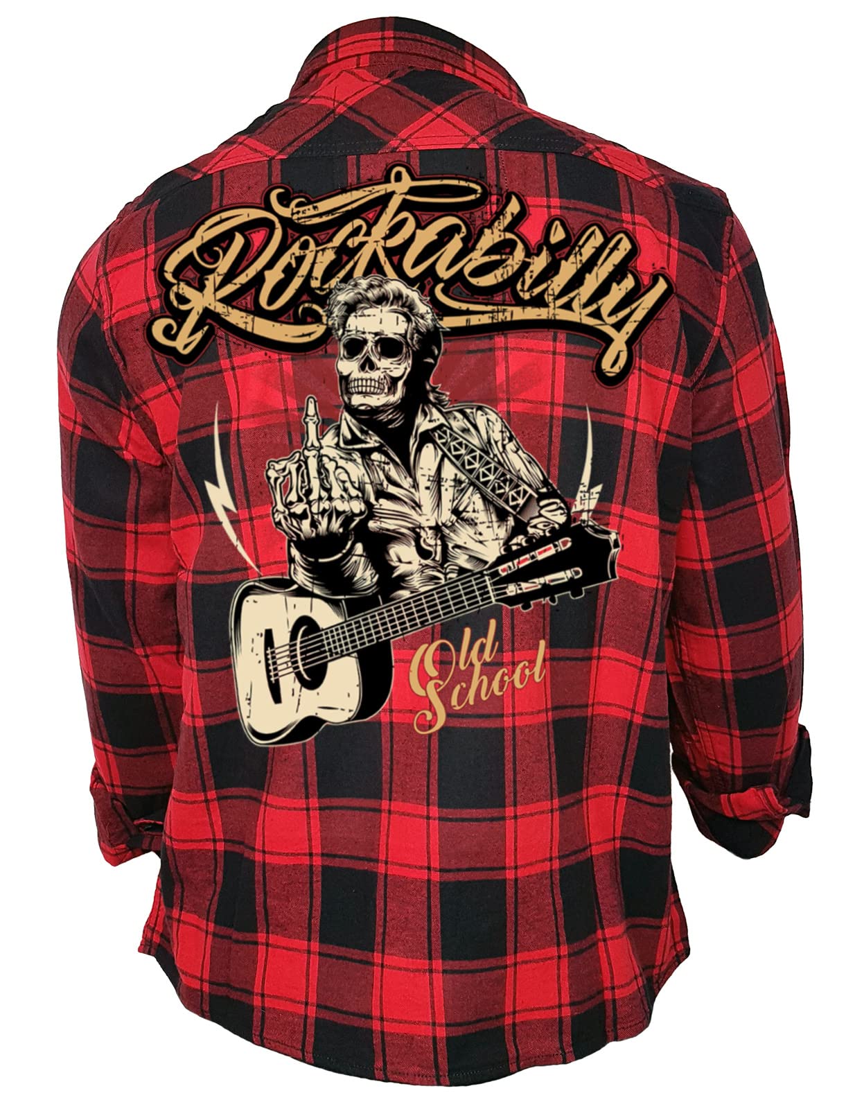 Gasoline Bandit Rockabilly Worker Herren-Hemd schwarz-rot kariert Reine Baumwolle - Let The Good Times roll