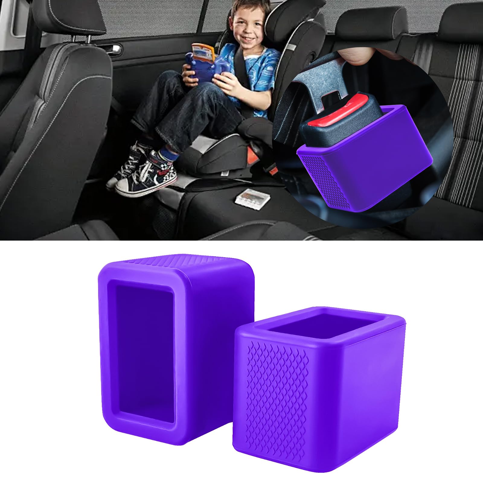 2 Pack Silicone Seat Belt Buckle Holder, Seat Belt Buckle Booster for Kids, Durable Silicone Material, Easy Access to The Buckles of Rear Seats, Car