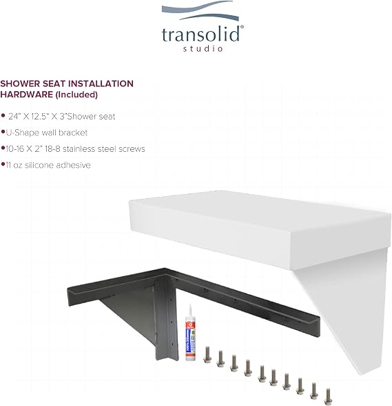 Transolid RSSK2412-01 Studio Rectangular Shower Seat in White