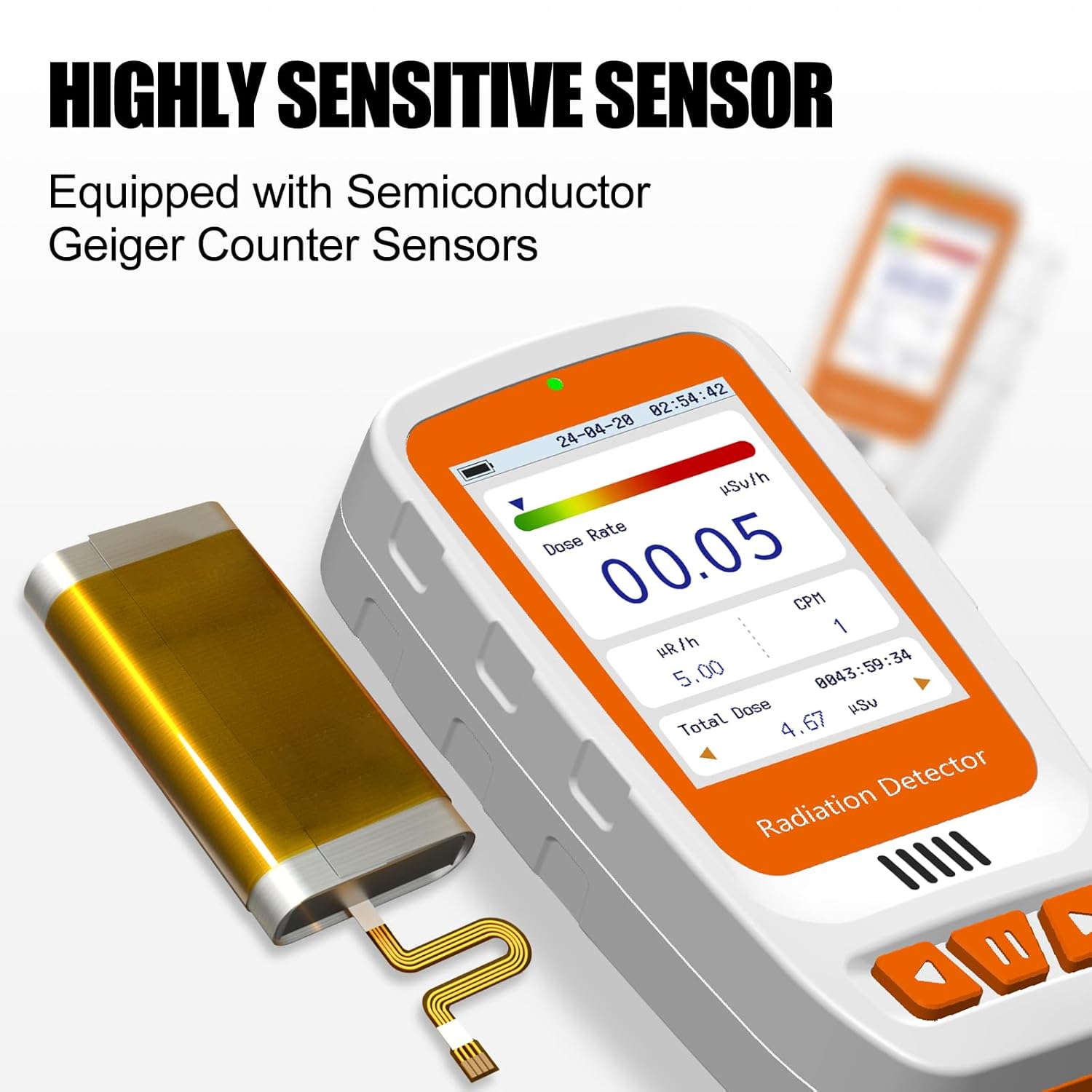 HFS-20PRO Radiation Detector – Portable Digital Dosimeter with Color Display, Real-Time X-Ray & Gamma Detection, Semiconductor Sensor, Rechargeable for Home, Lab, Nuclear Safety