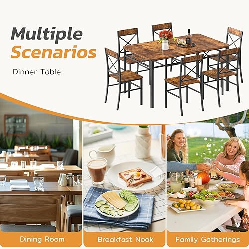 Miniatura 6 de Juego de mesa de comedor de 7 piezas, juego de 6 sillas de mesa de cocina, juegos de comedor para 6, juego de mesa de comedor de granja con 6 sillas