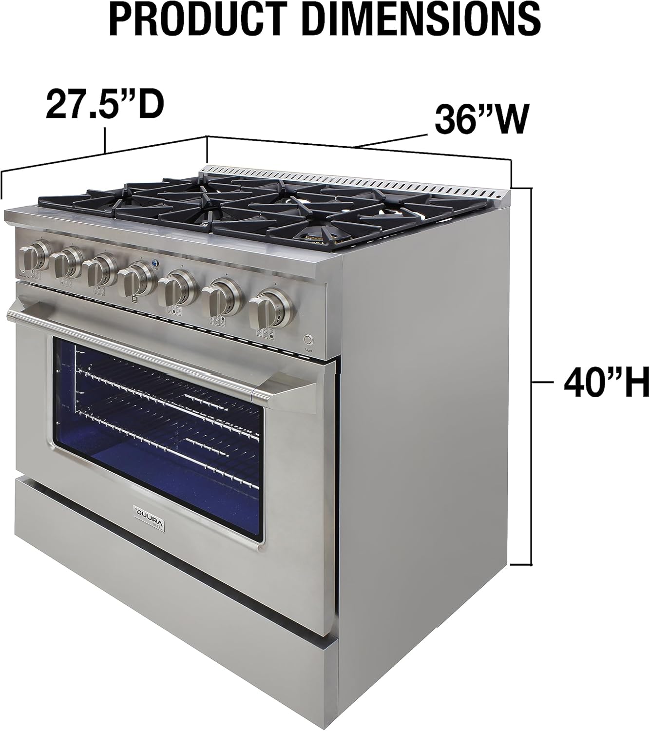 DE360GRSSS Gas Range Cooktop 36-Inch with Porcelain Convection Oven and Broil Function, 6 Sealed Burners and Continuous Grates with Stainless Steel Construction, Silver Oven 36 in. image 6 of 10 B0C2DZCJD5