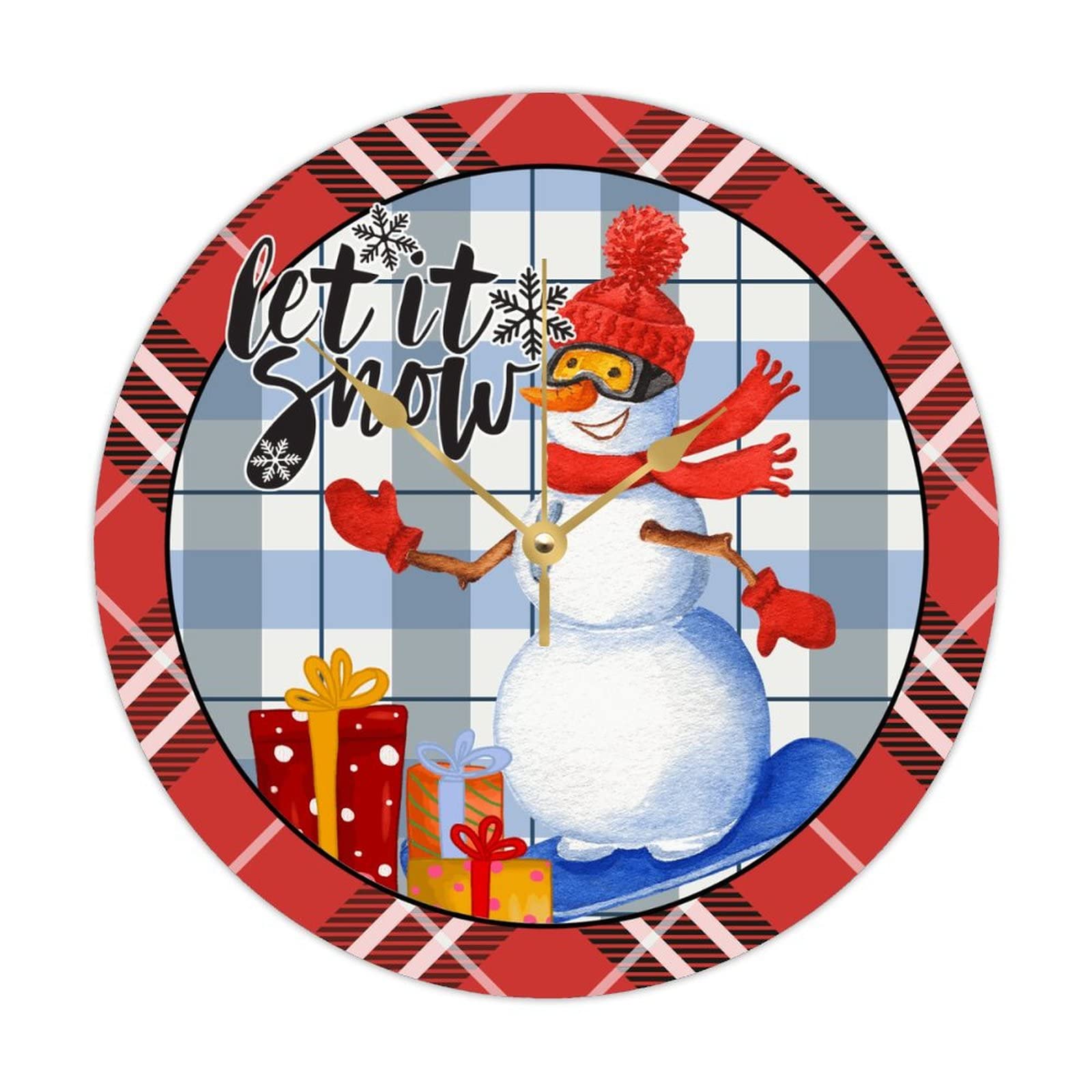 Horloge murale ronde Let It Snow en bois, le cadeau rétro idéal pour salon