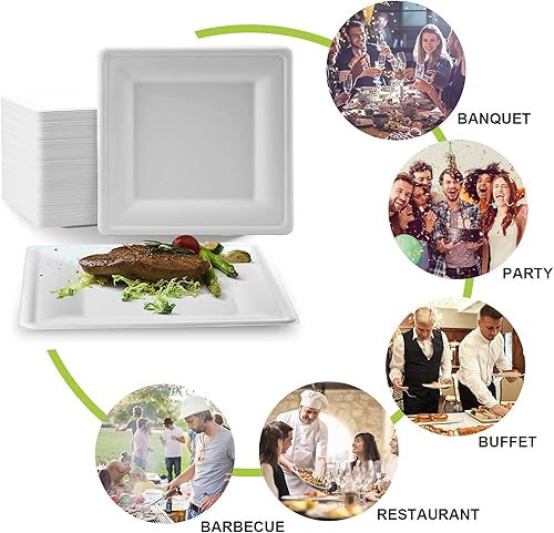Miniatura 5 de Paquete de 30 platos biodegradables desechables de 6 pulgadas, platos de postre 100% compostables, platos de papel cuadrados 100% libres de BPA