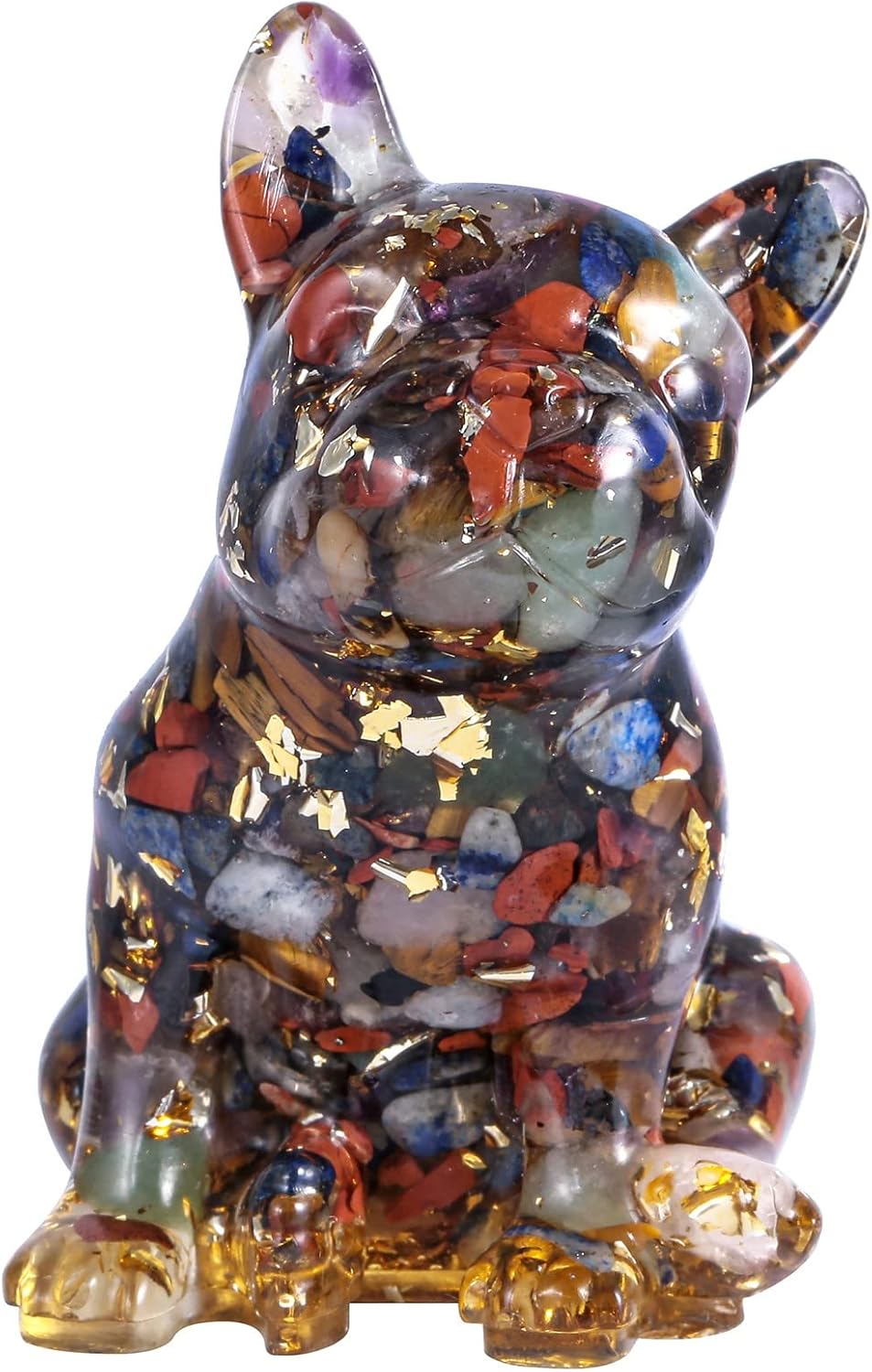 SUNYIK Resin Crystal Stone French Bulldog Statue, Reiki Healing Stone Animal Figurines Decor for Home Office Desk Tabletop, Lapis Lazuli