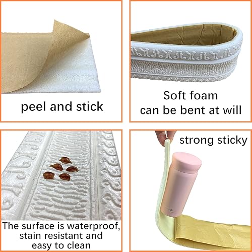 Miniatura 5 de YLL YLL Moldura de Corona Despegar y Pegar Espuma de Borde de Pared 3D Zócalo Moldura Flexible Ribete Autoadhesivo Borde de Papel Tapiz Borde de