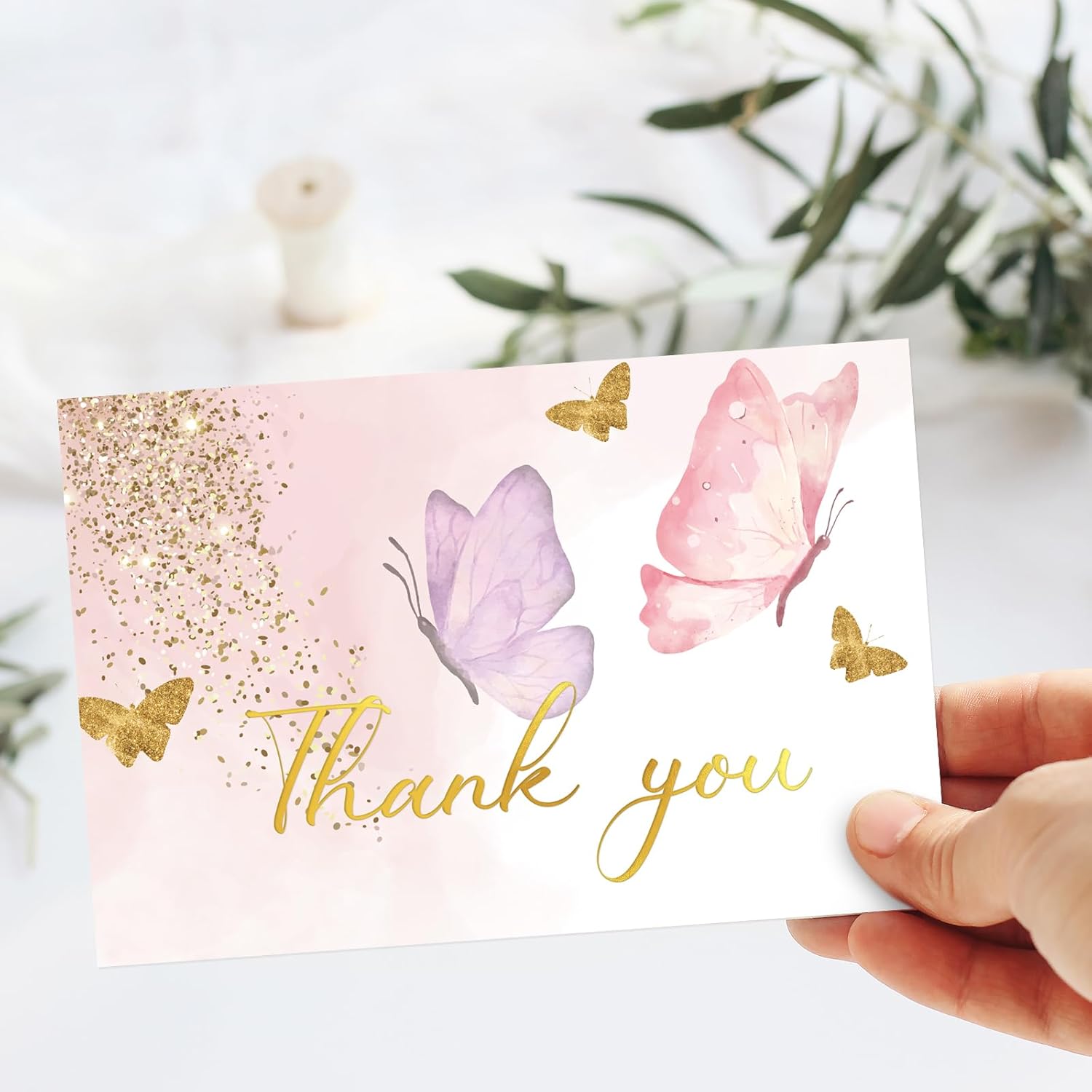 Whaline 24 Pack Butterfly Thank You Cards Purple Pink Blank Note Cards with Envelope Sticker Foil Gold Greeting Card for Wedding Birthday Bridal Shower - Image 7