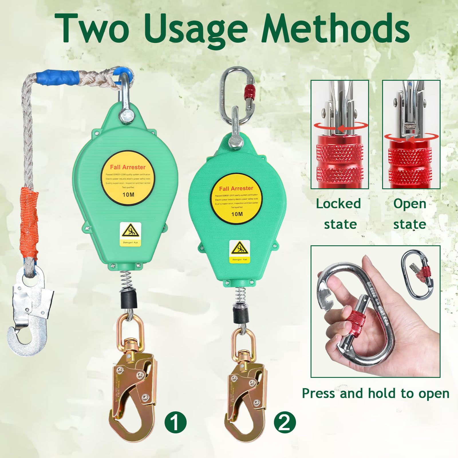 Arnes Linea de Vida Retractil Tejado, Dispositivo Retractil Anticaidas Seguridad Homologado 10 Metros, Arnes Retractil Seguridad para Trabajo Altura y Tejado, Carga Máxima:150kg(Verde, 10m)