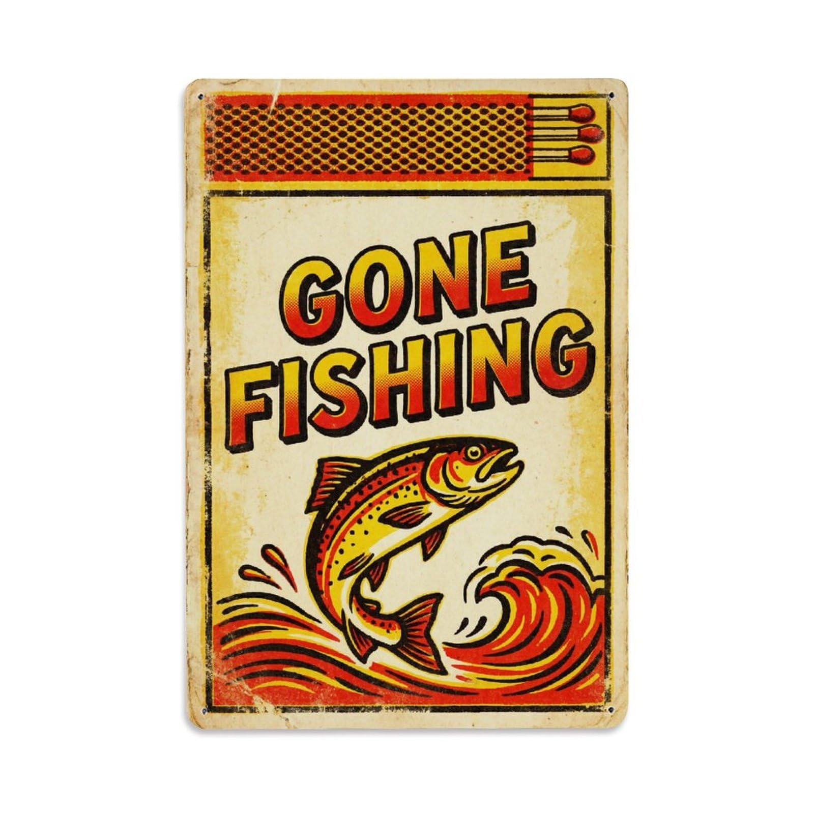 Gone Fishing Fishing Addict Vintage Metal Tin Sign Plaque Wall Decor for Cafe, Club, Garden Metal Poster 8x12Inch