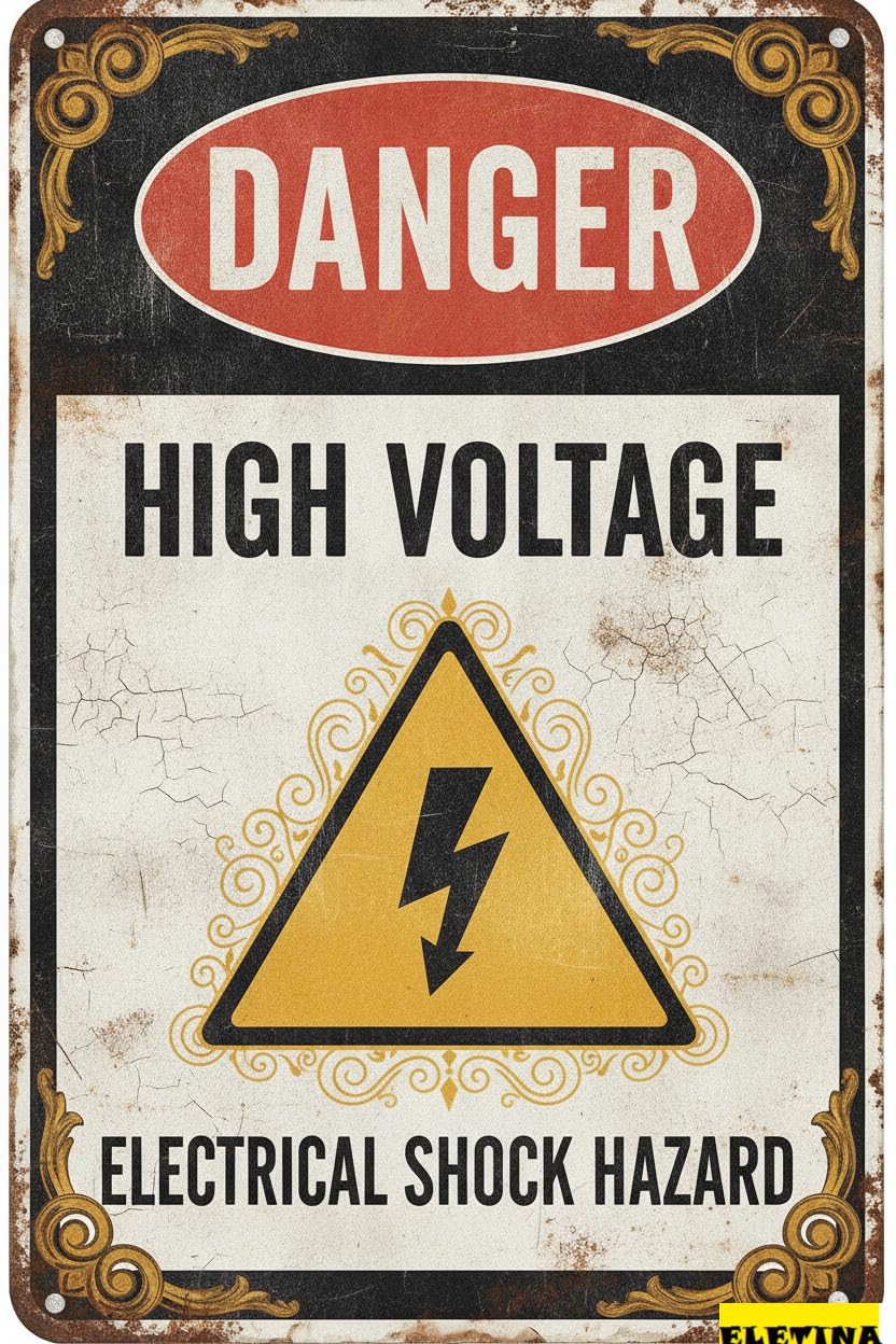Personalized Sign for Man Cave Metal, Danger High Voltage, Electrical Shock Hazard, 8x12in, Aluminum Private Property Decorative