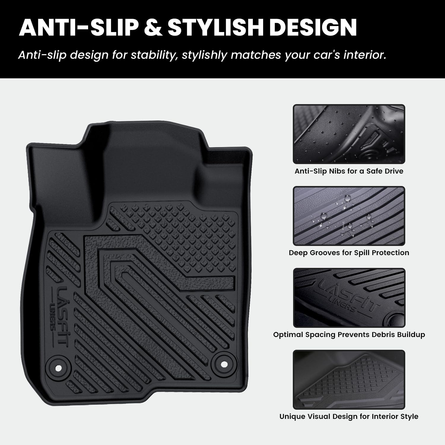 LASFIT Floor Mats & Cargo Mat for Honda HRV 2026 2025 2024 2023 Sport/LX/EX-L (Gasoline & Hybrid) & for Acura ADX 2025-2026, All Weather TPE Custom Fit HR-V Floor Liner Accessories Full Set, Black - Image 3