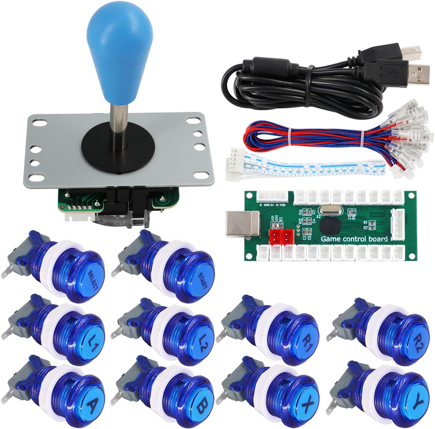 SJ@JX SJ JX 아케이드 게임 컨트롤러 DIY 키트 버튼 로고 코인 X Y 시작 선택 8 웨이 조이스틱 USB 인코더 PC 용  MAME Raspberry Pi