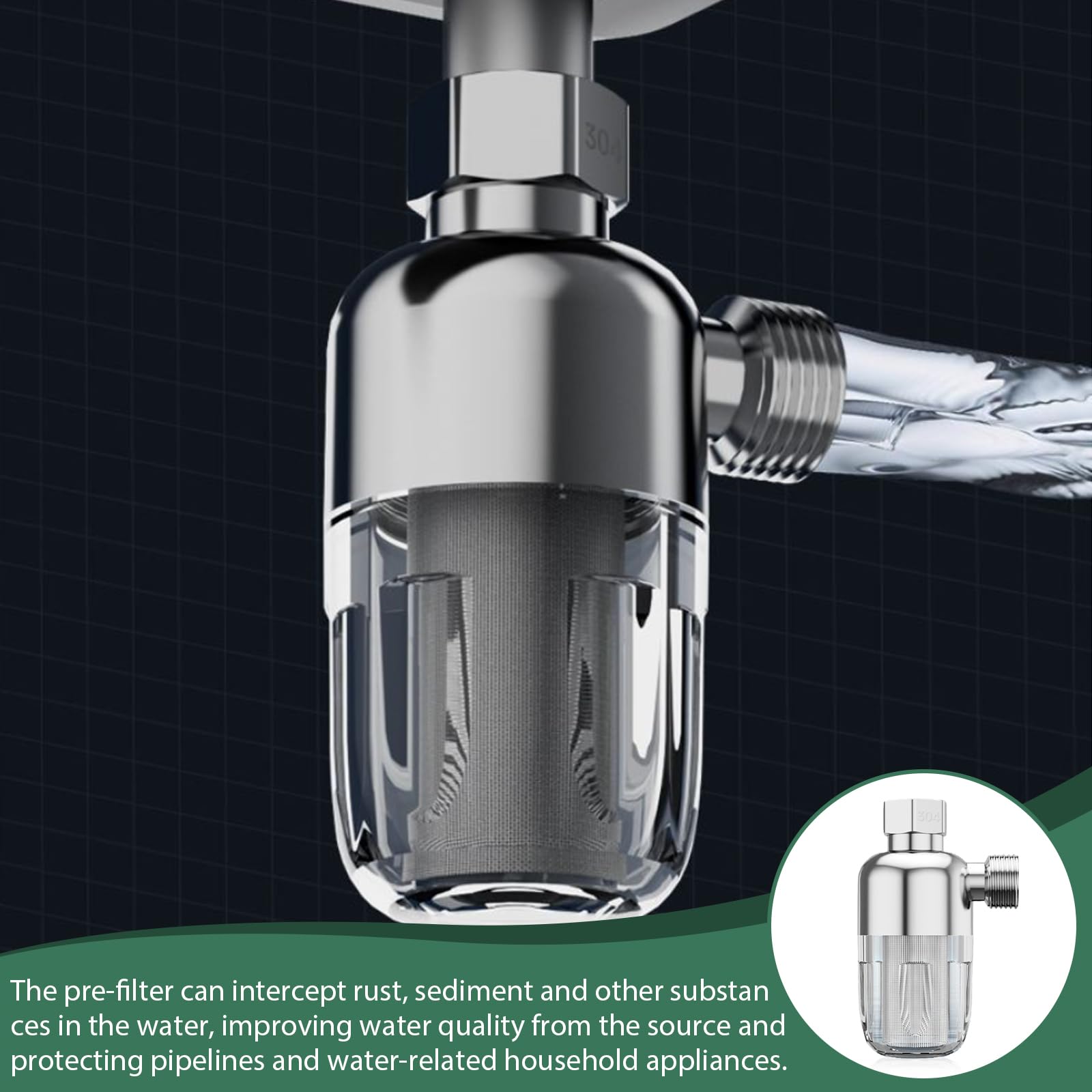 3 filtri dell'acqua per doccia, prefiltro per sistema idrico, 1/2 pollici, filtro anticalcare in acciaio inox da 40 μm, filtra efficacemente le impurità per toilette/lavatrice/rubinetto