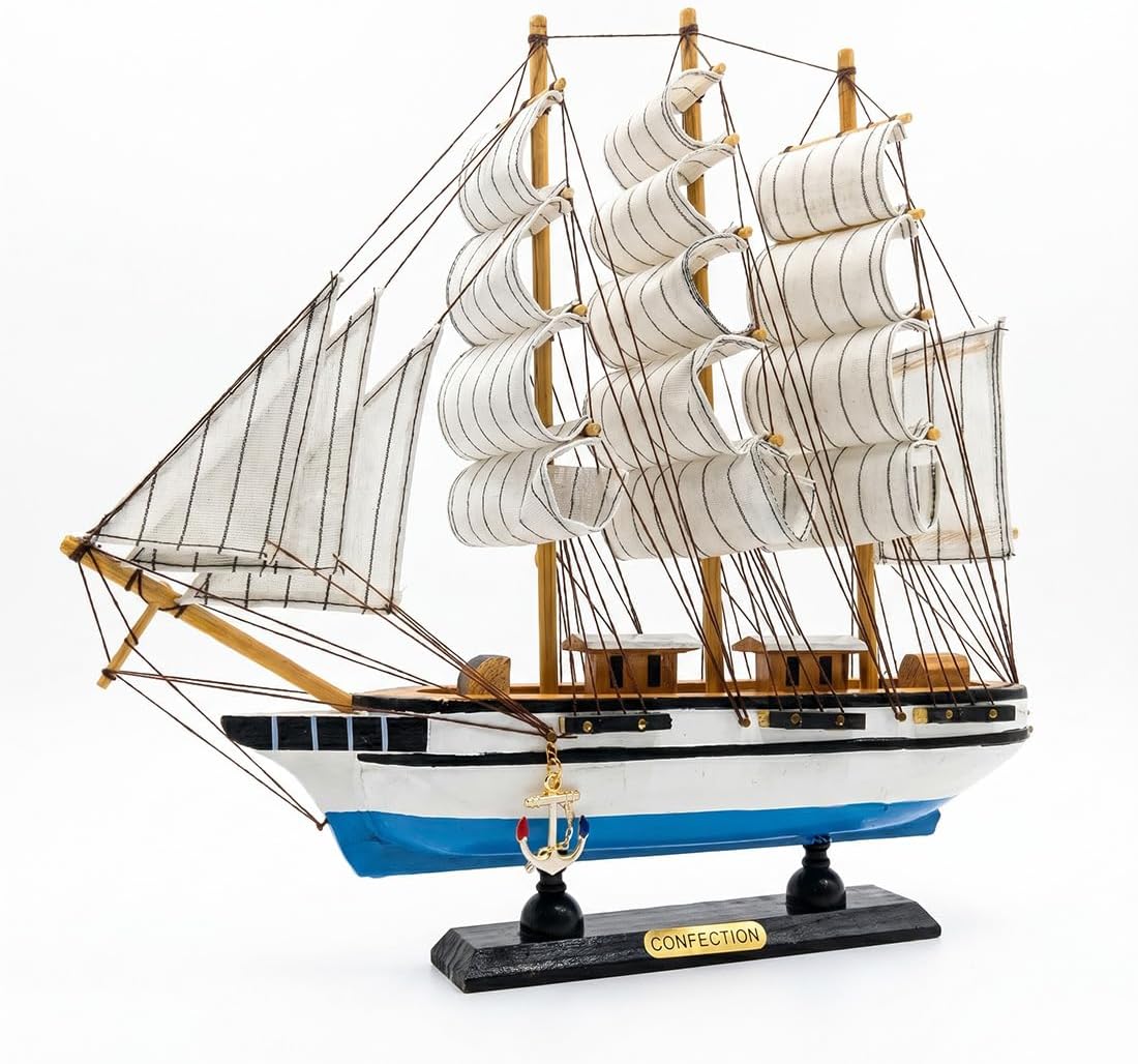 Model shipHandmade Crafts Sailing Ocean Theme Smooth Sailing Model Mediterranean Wooden Boat Suitable for Home Office Desktopssailboat (Brown) Ship