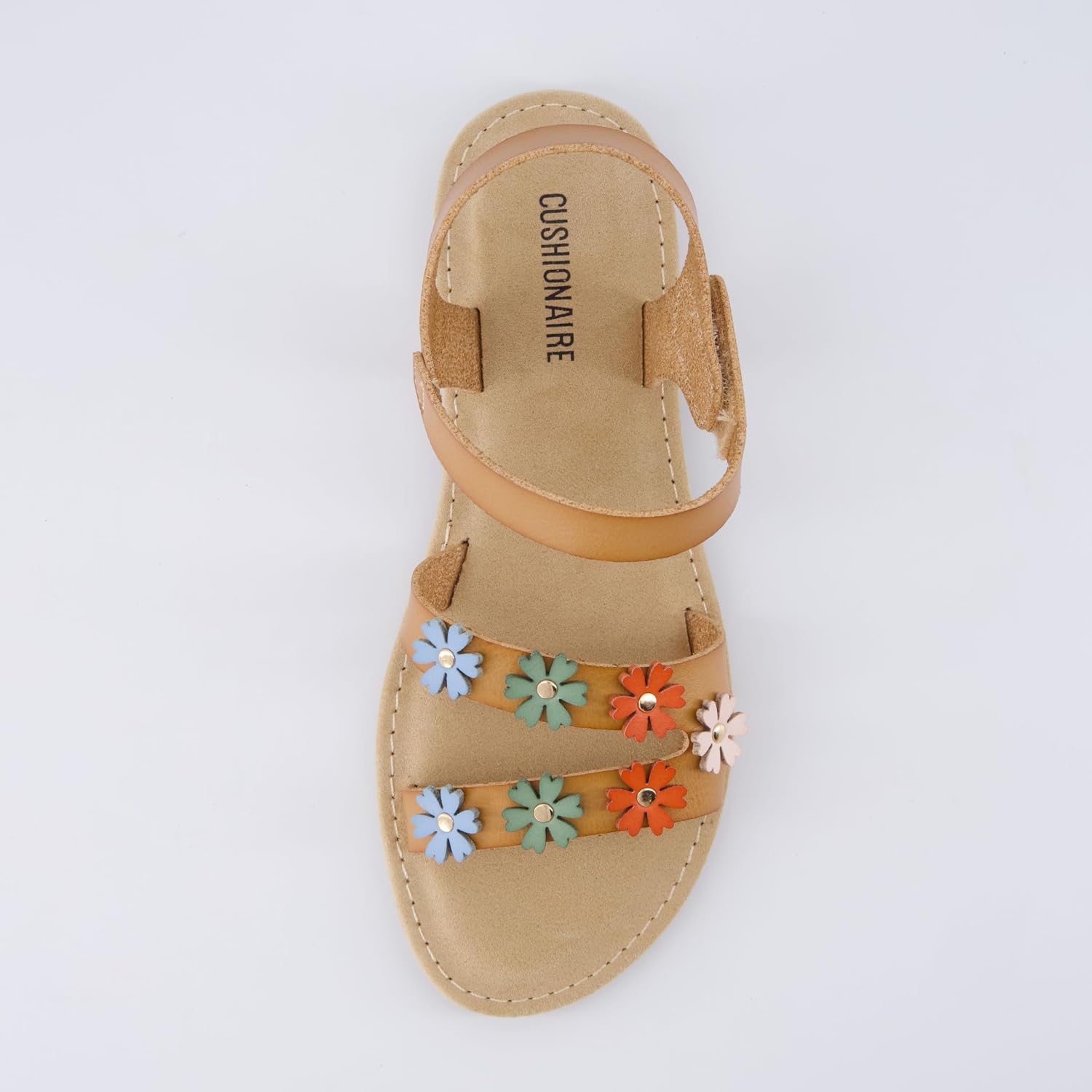CUSHIONAIRE Cleo Girls Sandals, Flower Strap Dress Style Girls Dress Shoes with Cushioned Footbed and Adjustable Ankle Strap