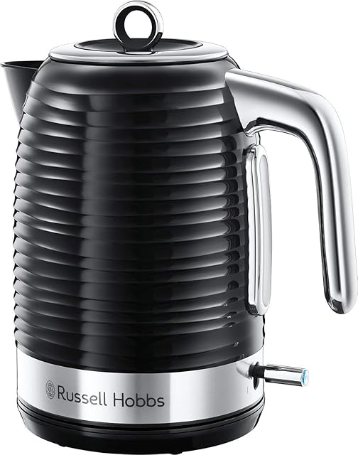 Russell Hobbs 24361 Inspire Electric Kettle, 3000 W, 1.7 Litre, Black with Chrome Accents (Renewed)
