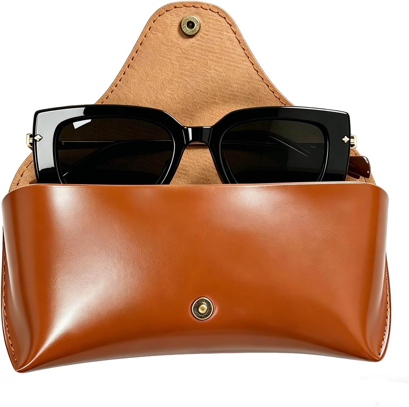 PU Leather Sunglasses Case with Turn Lock and Keychain Clip