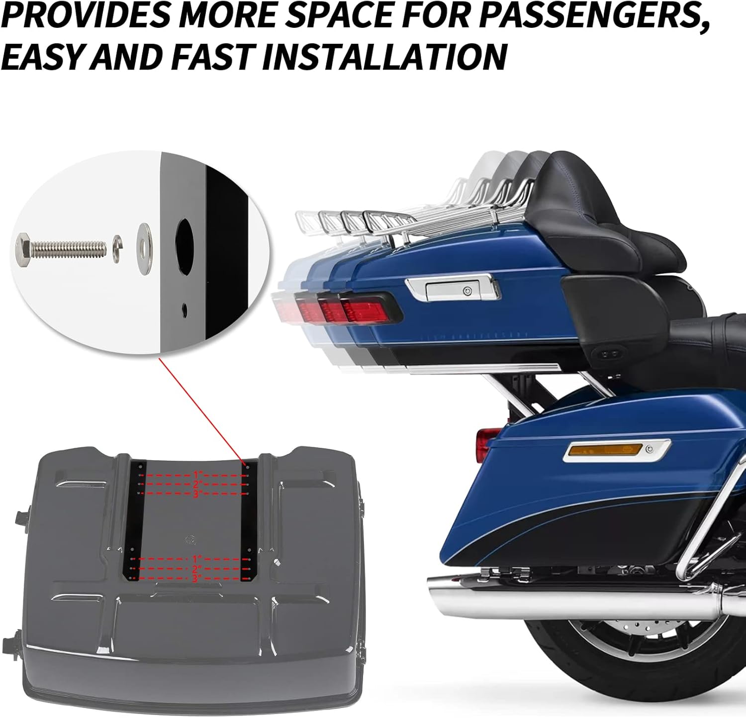 PSLER Trunk Luggage Relocator Kit Mount Tour Pak Pack Extend Plate Rack Adjustable 1''-3'' for Touring Road King Electra Street Road Glide Trikes Tri Glide (2009-2013)