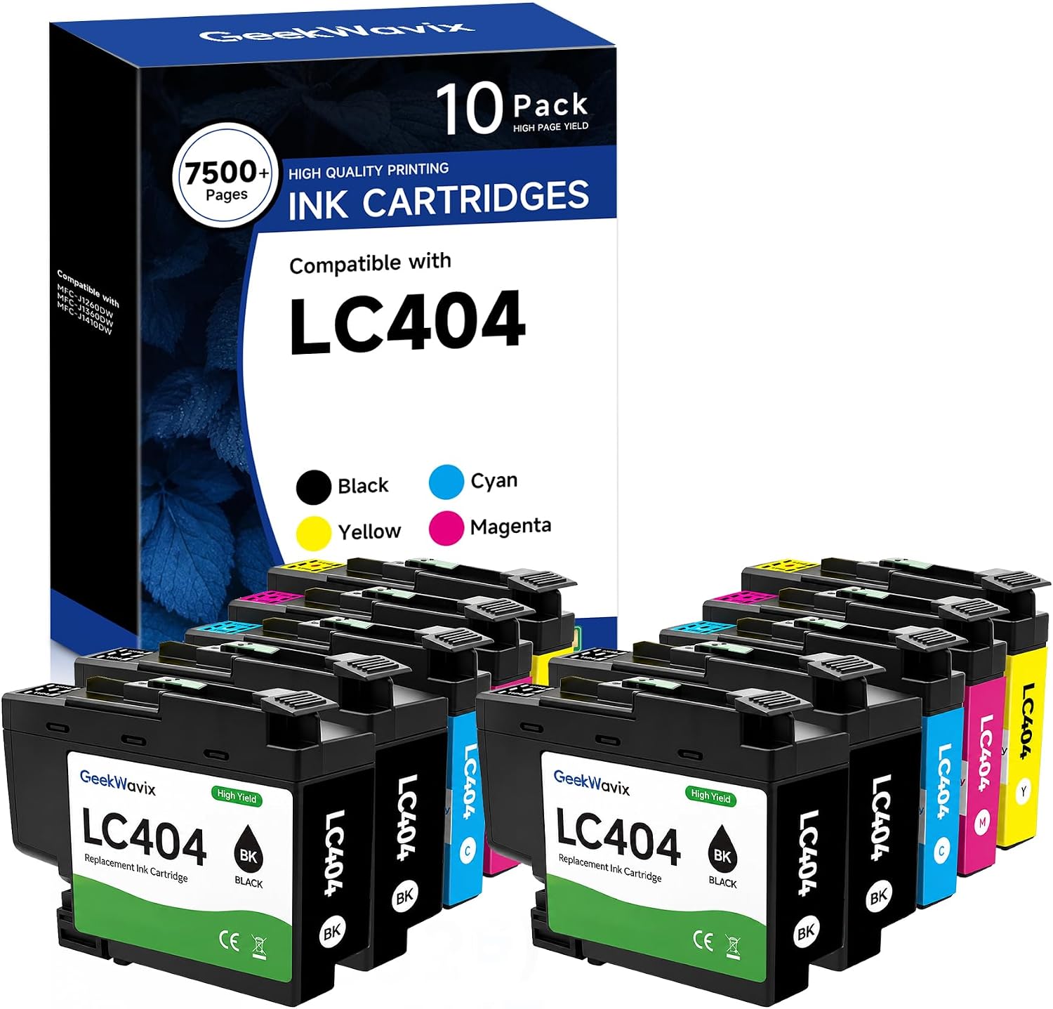 LC404 Ink Cartridges Replacement for Brother, High Yield Compatible Ink Cartridge Value Pack for MFC-J1205W & MFC-J1215W Printers, 4 Black 2 Cyan 2 Magenta 2 Yellow, 10 Pack