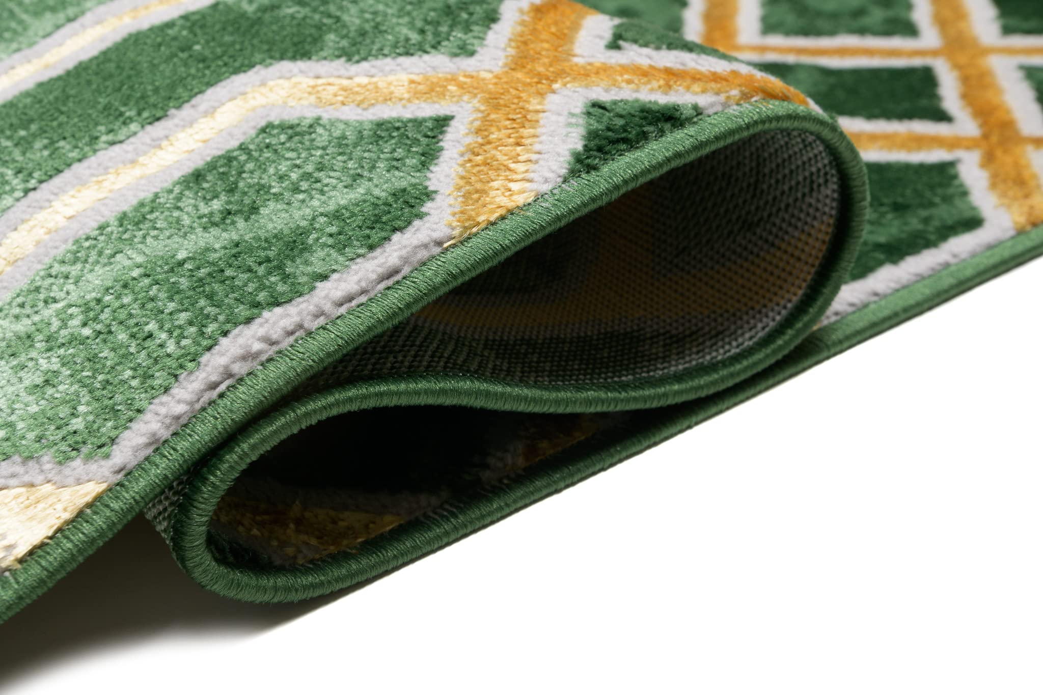 TAPISO Turmalin Tapis de Salon Chambre Salle à Manger Ado Bureau Entrée Design Moderne Vert Or Brillant Moucheté Hexagones Géométrique Intérieur Doux Poils Ras 80 x 150 cm