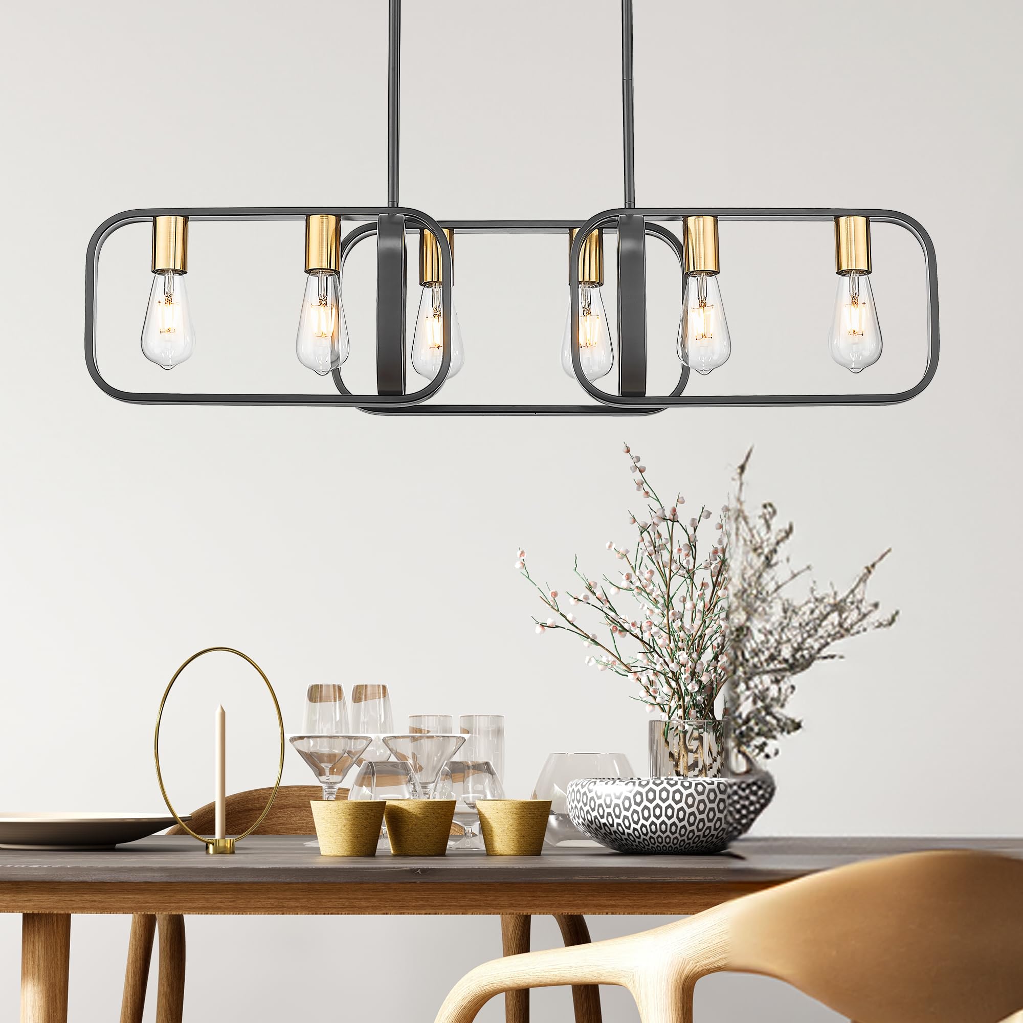 Ken & Ricky 6-Light Black Gold Dining Room Light Fixture, Modern