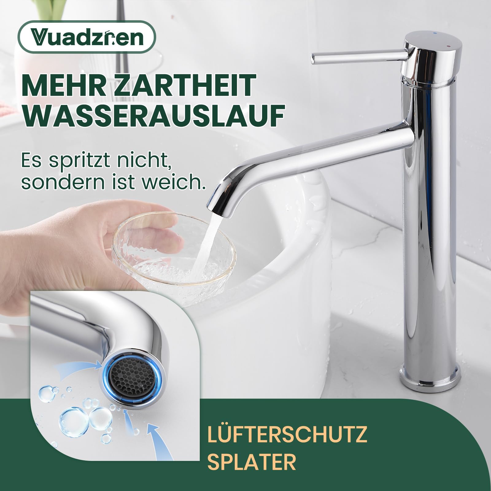 Hohe Wasserhahn Bad, Waschtischarmatur, Einhebel-Waschtischmischer, Waschtischmischer mit Warm- und Kaltwasseranschluss, Auslaufhöhe 19 cm, Hochstehend(28.5cm, chrom)