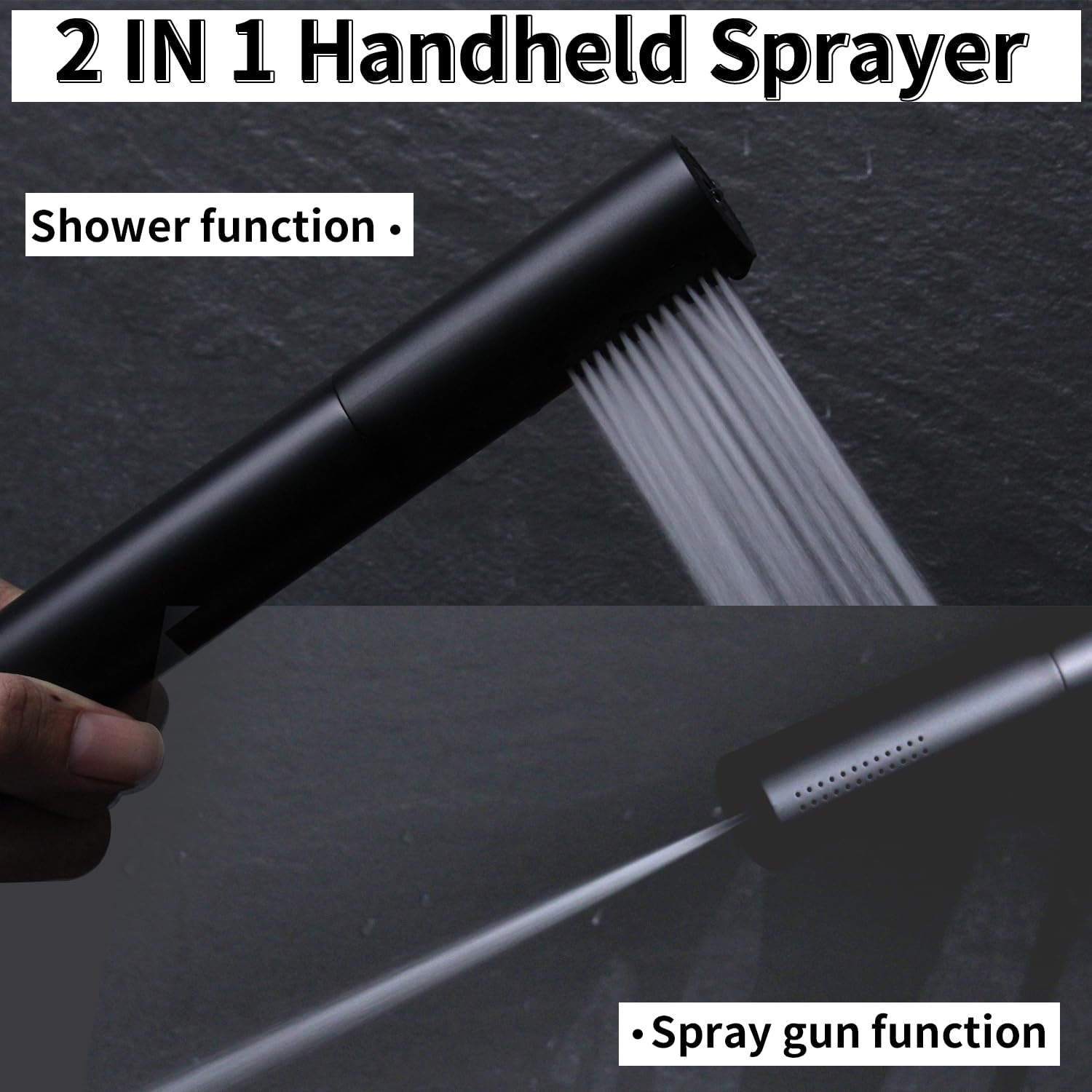 AYIVG Cabezal de ducha de mano de metal con manguera de acero inoxidable de 59 pulgadas, 2 en 1, ducha de mano de alta presión, color negro mate