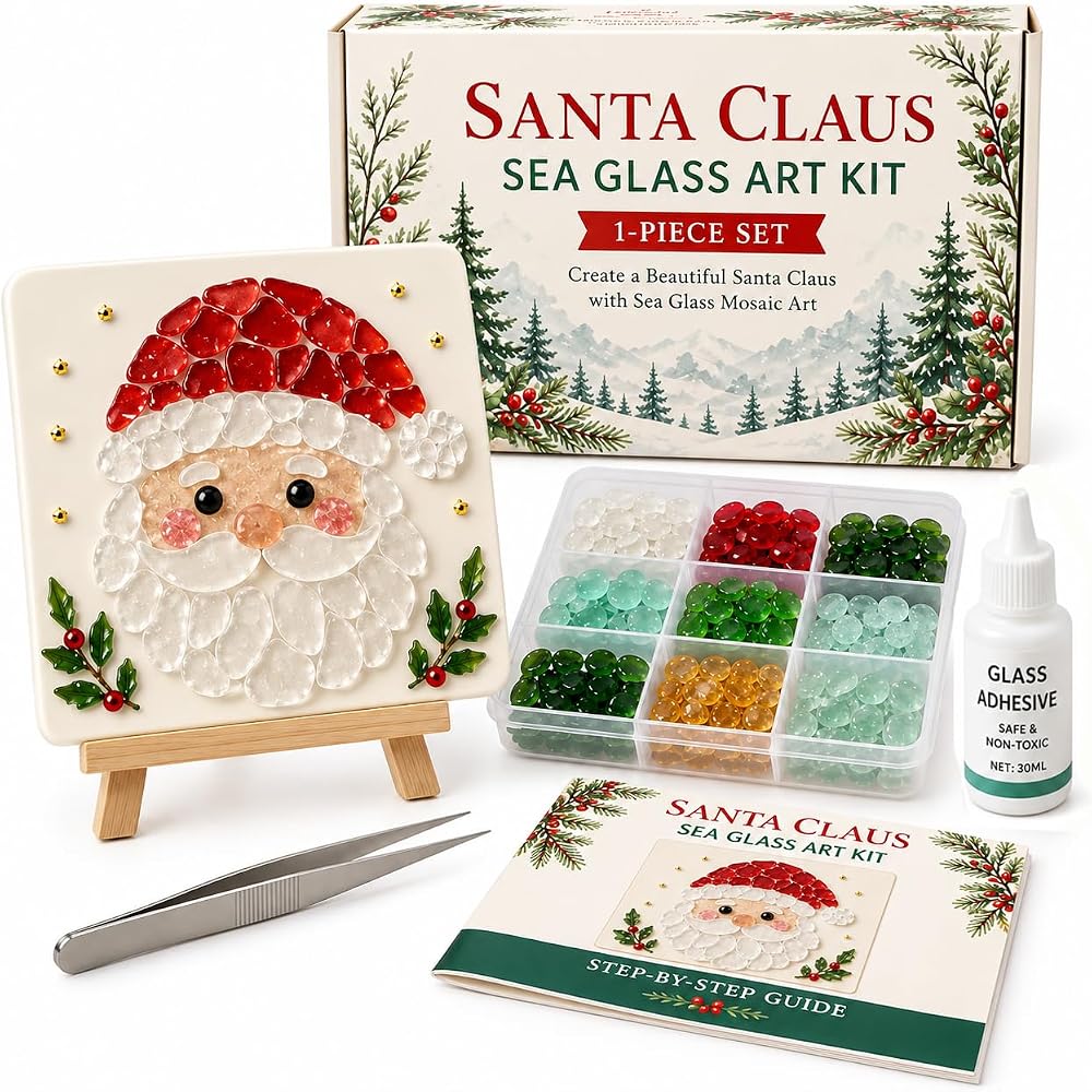 Christmas Sea Glass Art Kit, DIY Mosaic Kits for Adults  (Santa Claus) — 사진 1