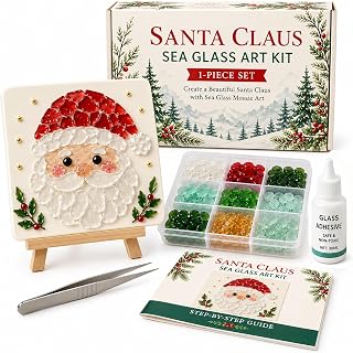 Christmas Sea Glass Art Kit, DIY Mosaic Kits for Adults  (Santa Claus)