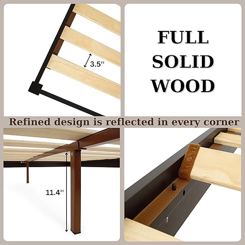 Miniatura 17 de Bme Dinkee - Base de cama de tamaño matrimonial sin cabecera, 15 pulgadas, minimalista y moderna, madera de acacia, 12 listones de madera para