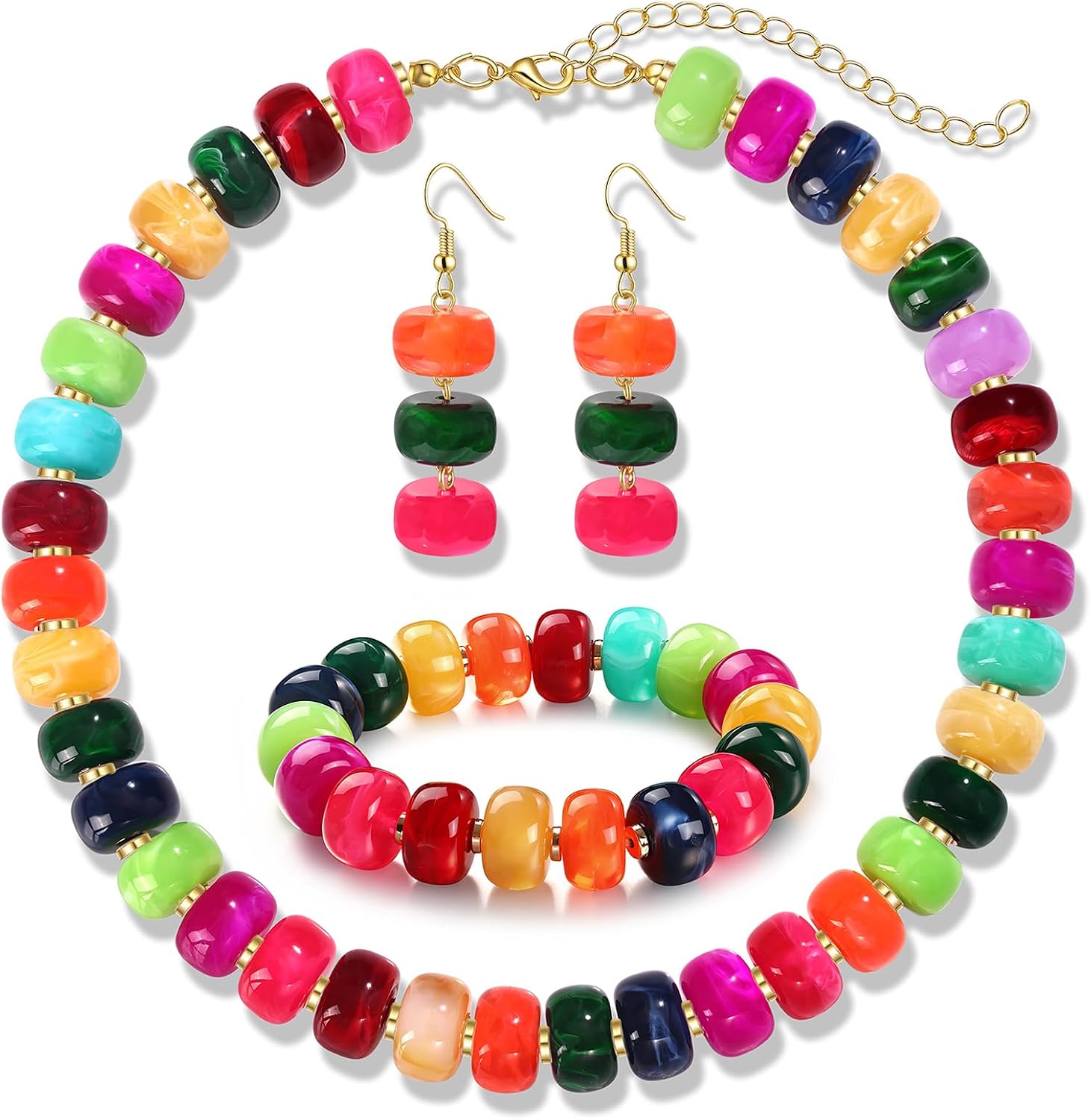 BVGA Colorful Chunky Beaded Necklaces for Women Boho Statement Resin Bead Choker Necklace Bracelet Earrings Trendy Summer Beach Surfer Jewelry Accessory Gifts