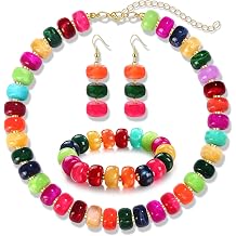 BVGA Colorful Chunky Beaded Necklaces for Women Boho Statement Resin Bead Choker Necklace Bracelet Earrings Trendy Summer Beach Surfer Jewelry Accessory Gifts
