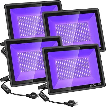 Black Light 2 Pack 30W UV Light, 395nm-405nm IP66 Waterproof Outdoor High Power S With Ul Plug 3 3 Ft Cable Blacklight For Glow Party Stage Uv Glue Resin Curing Paint Collection