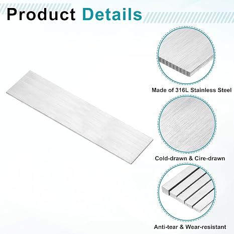 sourcing map 316L Stainless Steel Flat Bar, 3x 50x 200mm Metal Strips