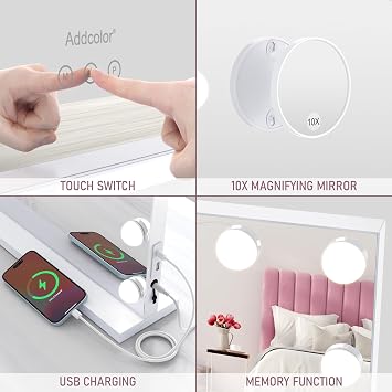 Hollywood Vanity Mirror with Lights, Vanity Mirror with USB Charging Port, 15 LED Lights and 3 Adjustable Lighting Modes, Mirror with Light (58 x 12 x 46 cm) [Energy Class F]