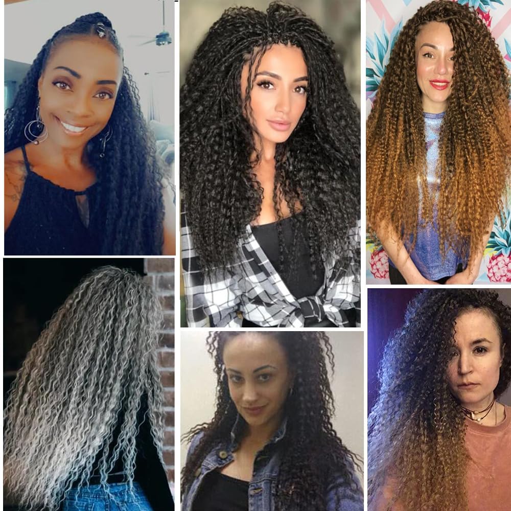 Curly Crochet Hair Pre Looped 9 PACKS Afro Kinky Curly Crochet Braids Hair For Black Women Boho Braids crochet hair Soft Water Wave Marley Twist Braiding 30 strands/pack(1b, 20'' (Pack of 9))