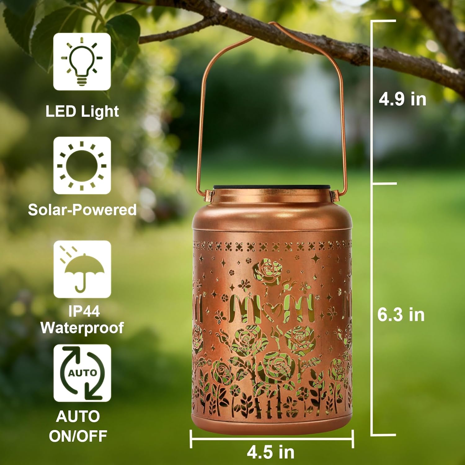 Mothers Day Gifts Solar Lanterns Rose Garden Decor Birthday Gifts for Women Mom Grandma Hanging Solar Lights Outdoor Waterproof Decoration for Outside LED Lanterns for Yard Patio Lawn