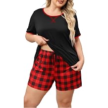 Women Plus Size Pajama Set 2 Piece Casual Short Sleeve Top and Shorts Sleepwear Soft Pjs Lounge Set with Pockets