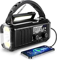 Vista 8 de Radio de emergencia con manivela, radio meteorológica NOAA/AM/FM con energía solar de 10000mAh con linterna LED multifunción y cargador para celular