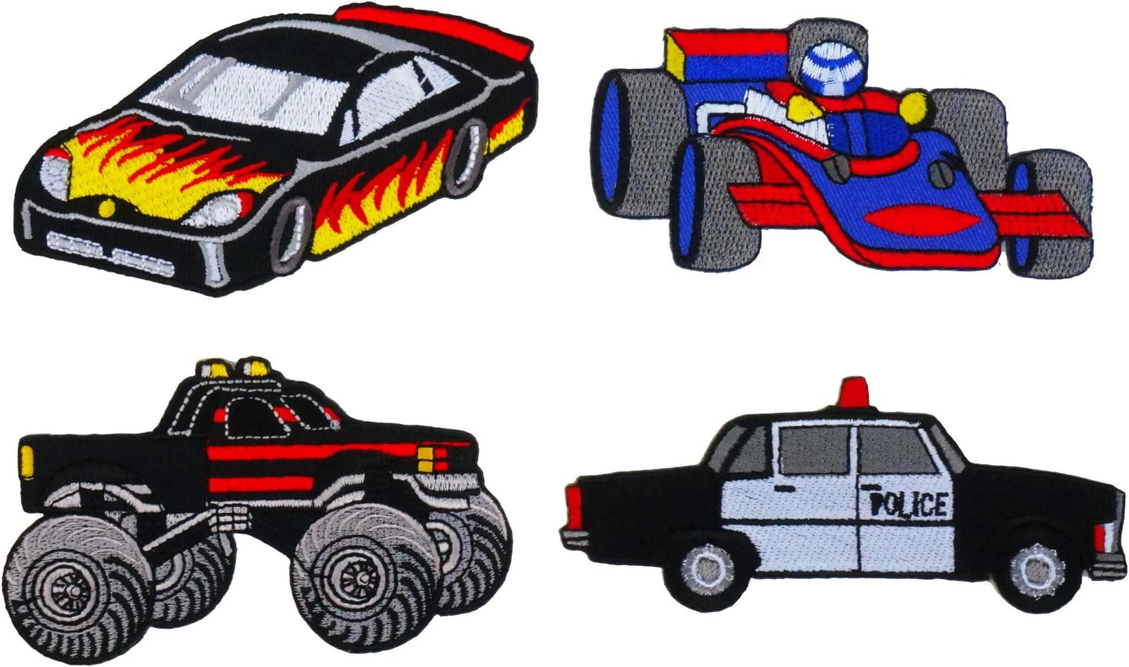 Graphic Dust Pack of 4 Racing Car Police Road Monster Embroidered Iron On Patch MotoGP Racing Biker Classic Car Vintage Car Racer Club Jacket