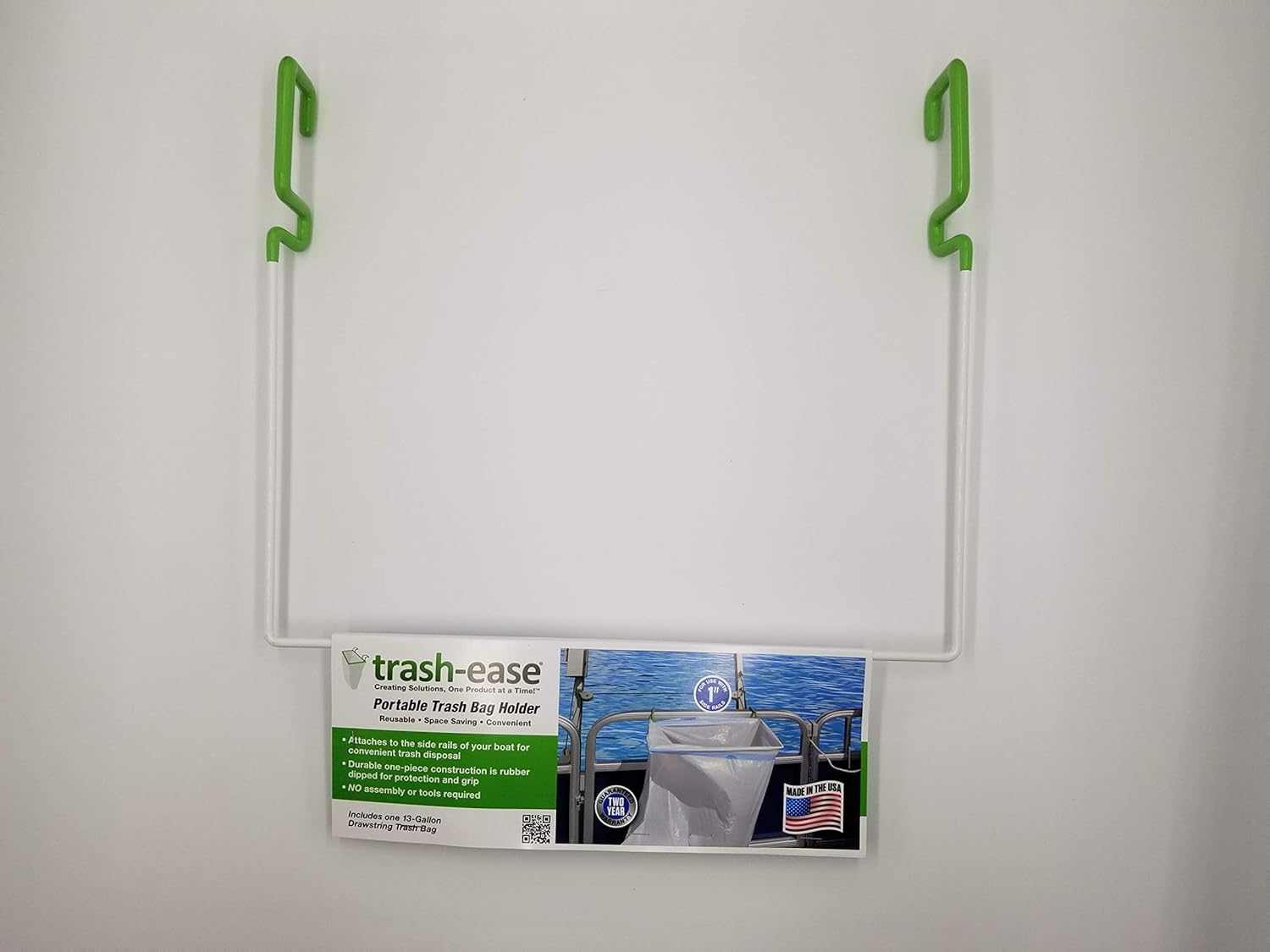 Pontoon - Portable Trash Bag Holder – Measure The Rail Thickness Before Ordering, it Will be a Very Tight fit, so it Won’t Fall in The Water. Use only a 13-Gallon Drawstring Garbage Bag.