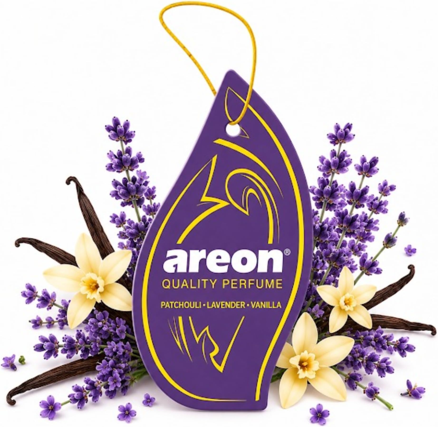 MON Patchouli Lavender Vanilla Scent Hanging Car Air Freshener 12 PCS | Long Lasting AREON MON hanging air freshener with a pleasant fragrance for cars, trucks, SUVs, and small spaces Easy to hang